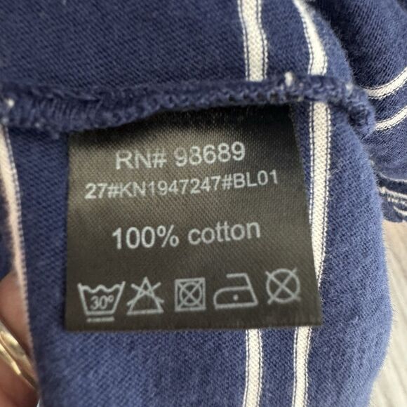 Todd Snyder Polo Shirt Mens Medium Navy Blue White Stripes Button Collar Preppy - Picture 5 of 6